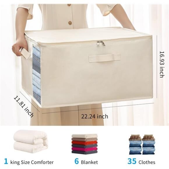 3-Pack Large Canvas Comforter Storage Bags for Clothes Sweater Clothes Organizer - Picture 3 of 7